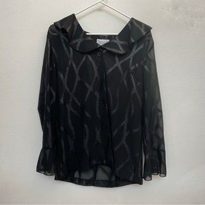 Studio C Black, Silver Sheer Peter Pan Collar Blouse Size 12 Formal Career